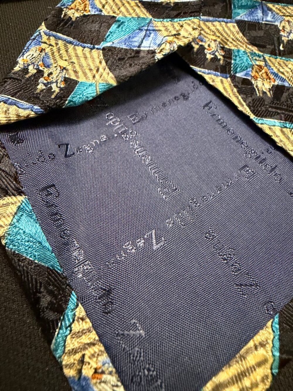 Ermenegildo Zegna Disegno Esclusivo Silk Tie Gold Teal Geometric Figures